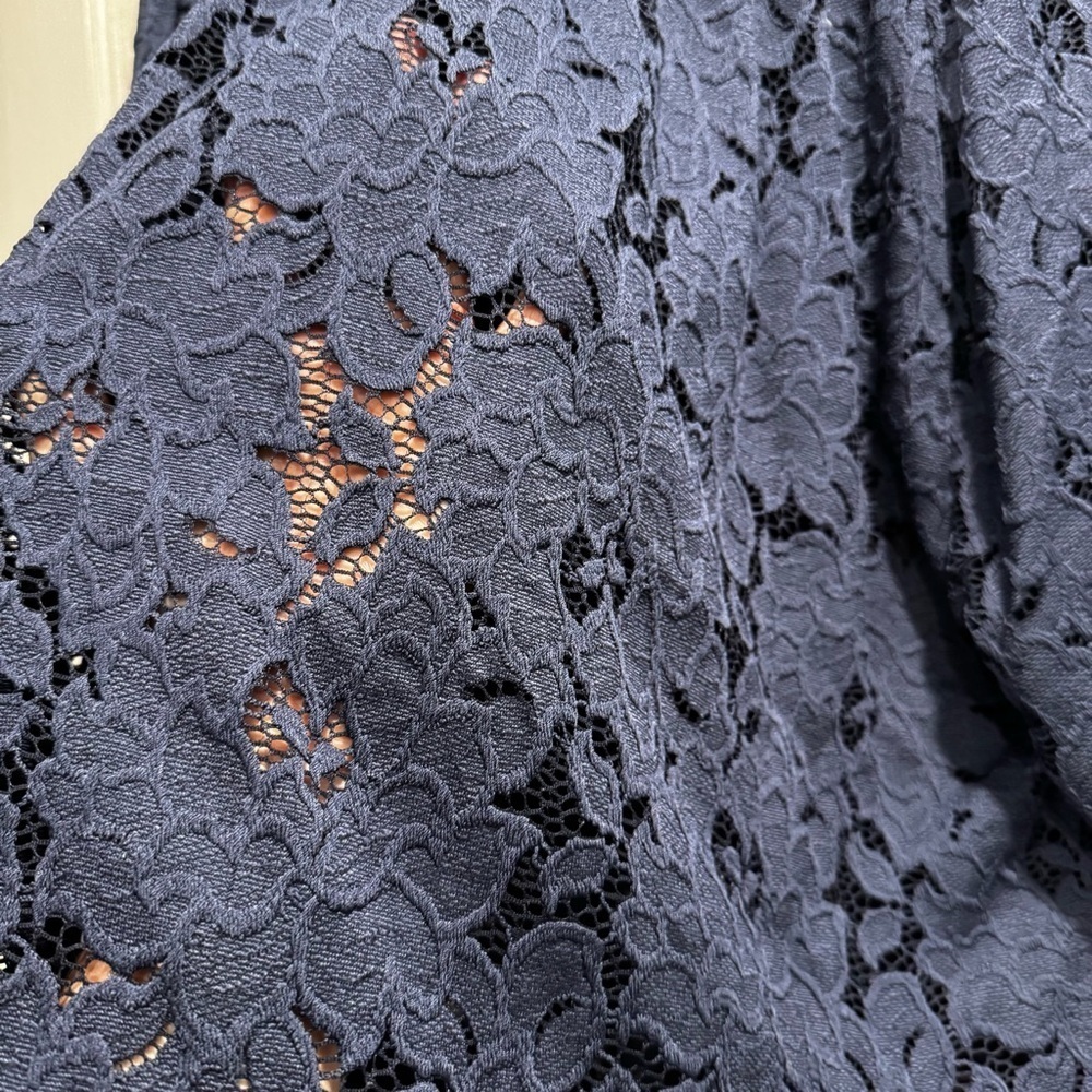 Free People Olivia Floral Lace Top Navy Blue Medium Boho Sheer Peasant Cottage - Picture 13 of 13